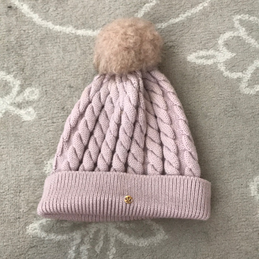 Lululemon blush pink Pom-Pom beanie wool hat